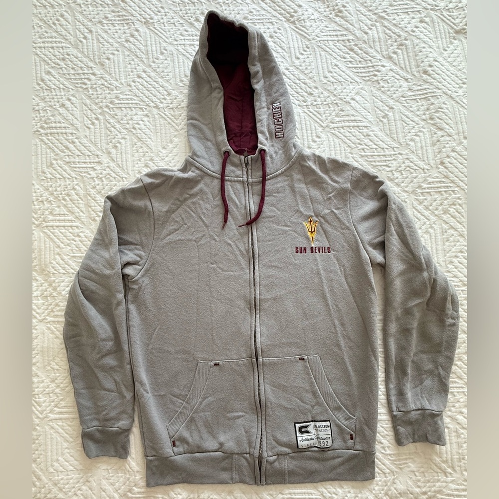 ASU Arizona State Sun Devils Hockey Gray Full-Zip Hoodie